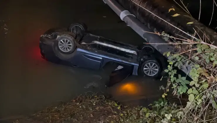 Düzce’de denetimden çıkan araç dereye uçtu