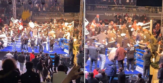 Trabzon’daki boks maçında büyük kavga! Ringe onlarca kişi girdi, yumruklar havda uçuştu